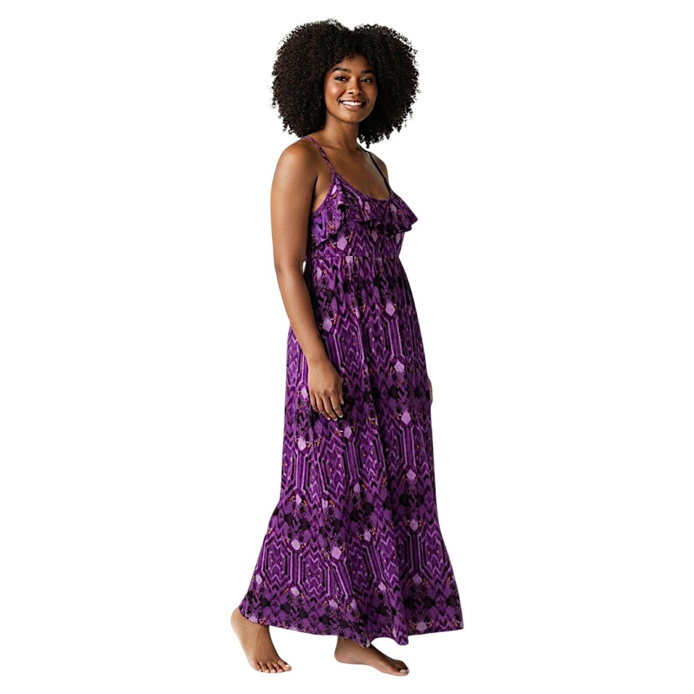 Elle Maxi Dress XL Purple Abstract Crossback Ruched Smocked Darkfairy Whimsical